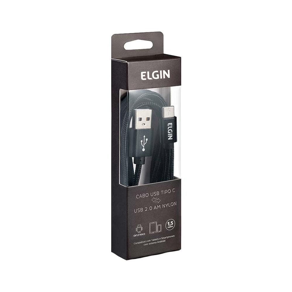 Cabo USB Elgin Tipo C 1,5M Nylon Preto