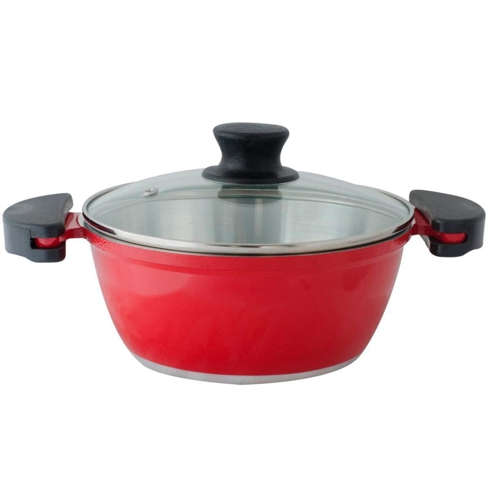 Panelão Fundido 28cm Vermelho Gulê Tampa De Vidro 5 Litros