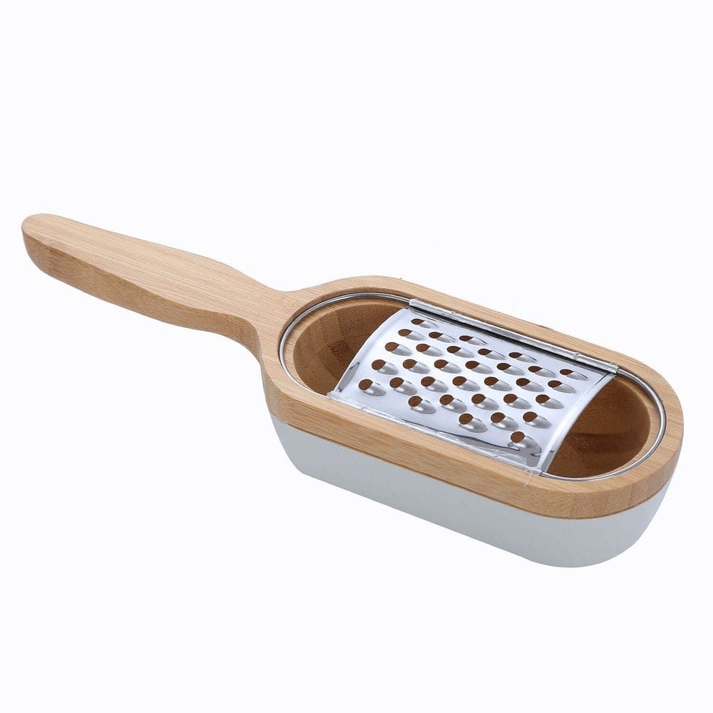 Recipiente de bambu para ralador El Rallador de Queso em aço inoxidável