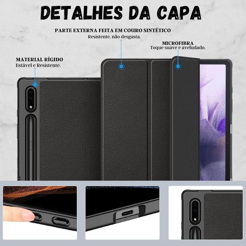 Capa tpu auto sleep slot caneta para galaxy tab s7fe + vidro