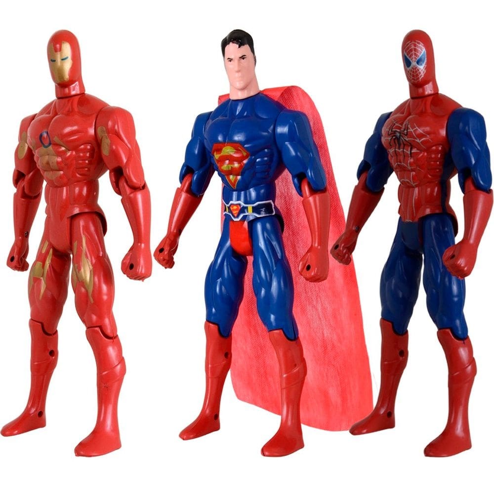 Kit Trio Heroís Homem Aranha Super Man Homem De Ferro 29cm