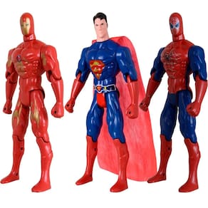 Kit Trio Heroís Homem Aranha Super Man Homem De Ferro 29cm