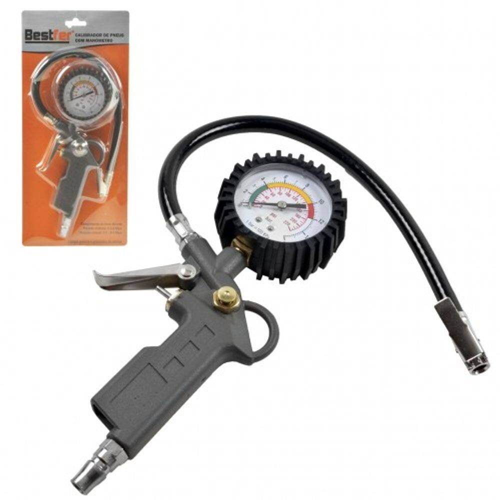 Calibrador manual de pneus com manômetro e bico 80mm