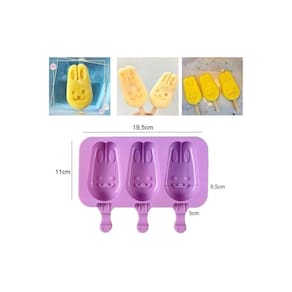 Molde de sorvete em forma de coelho de silicone com tampa e 3 cavidades