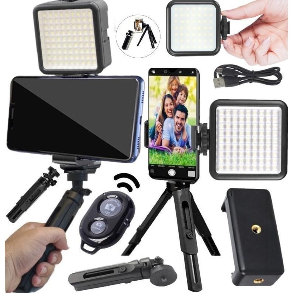 Kit youtuber completo tripé câmera + luz led iluminador