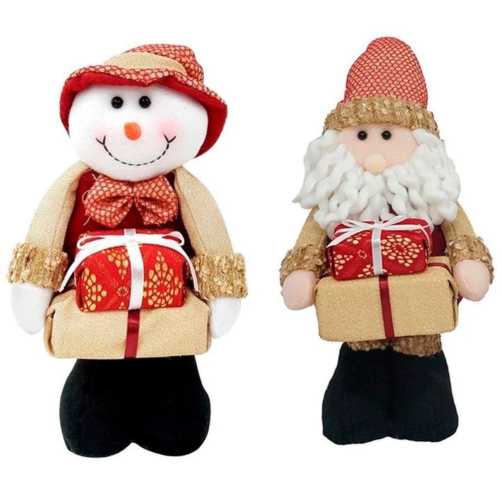 Kit 2 Bonecos Natal Boneco De Neve E Papai Noel Com Presente Natalino