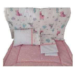 Conjunto de berço para dormir  rosa/cinza com colchão de 90 x 55 cm