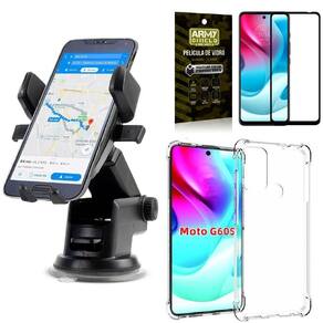 Capinha moto g60s + suporte veicular automatic + película 3d