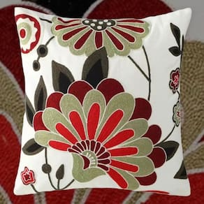 Almofada bordada de flor vermelha de 45 cm x 45 cm com preenchimento de poliéster