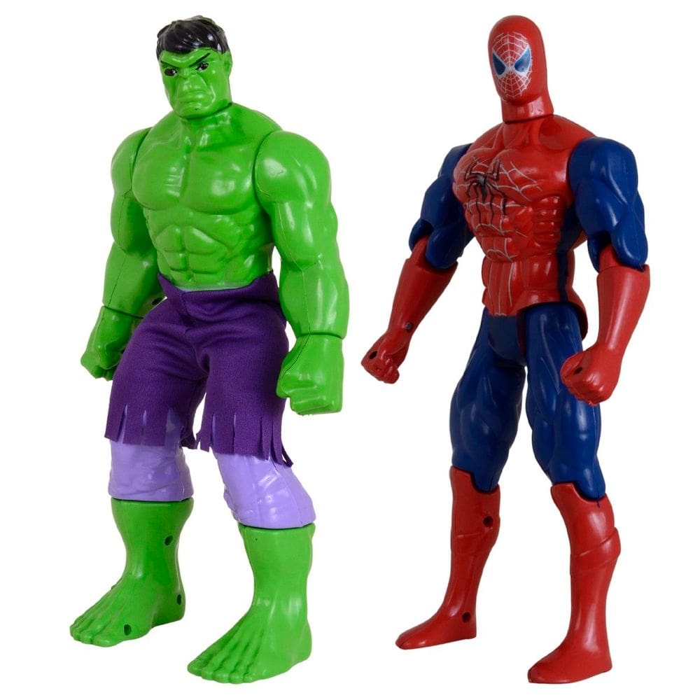 Kit Dupla De Heróis Articulável Homem Aranha e Incrível Hulk