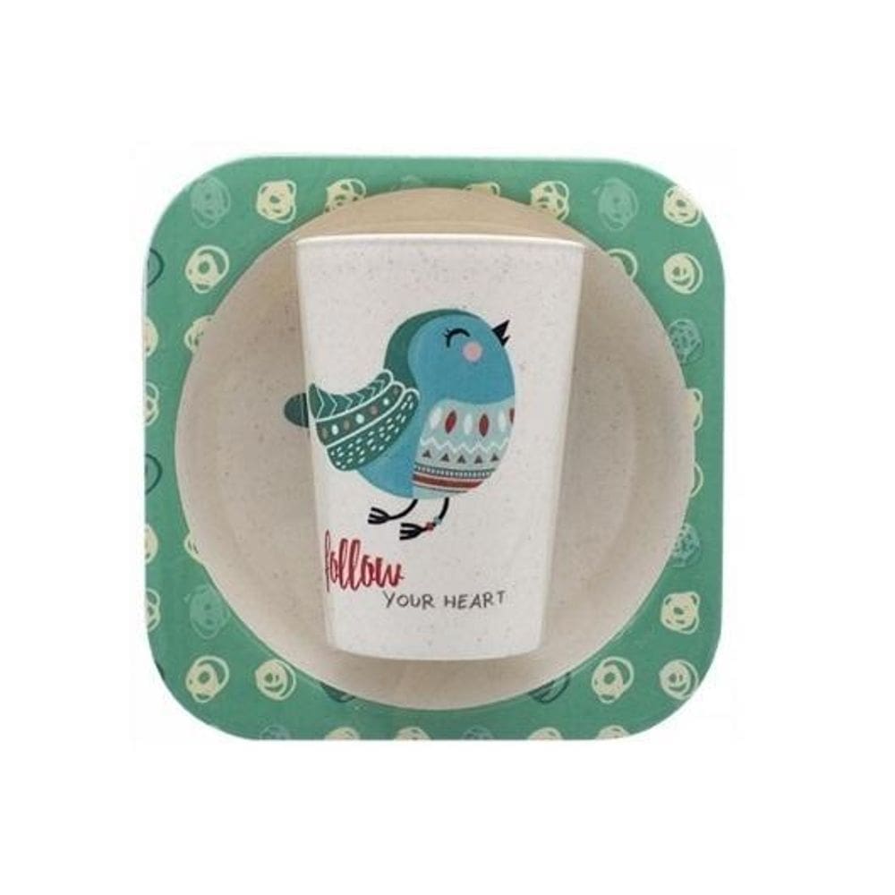 Conjunto papinha 4 peças plástico - verde com pássaro