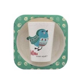 Conjunto papinha 4 peças plástico - verde com pássaro