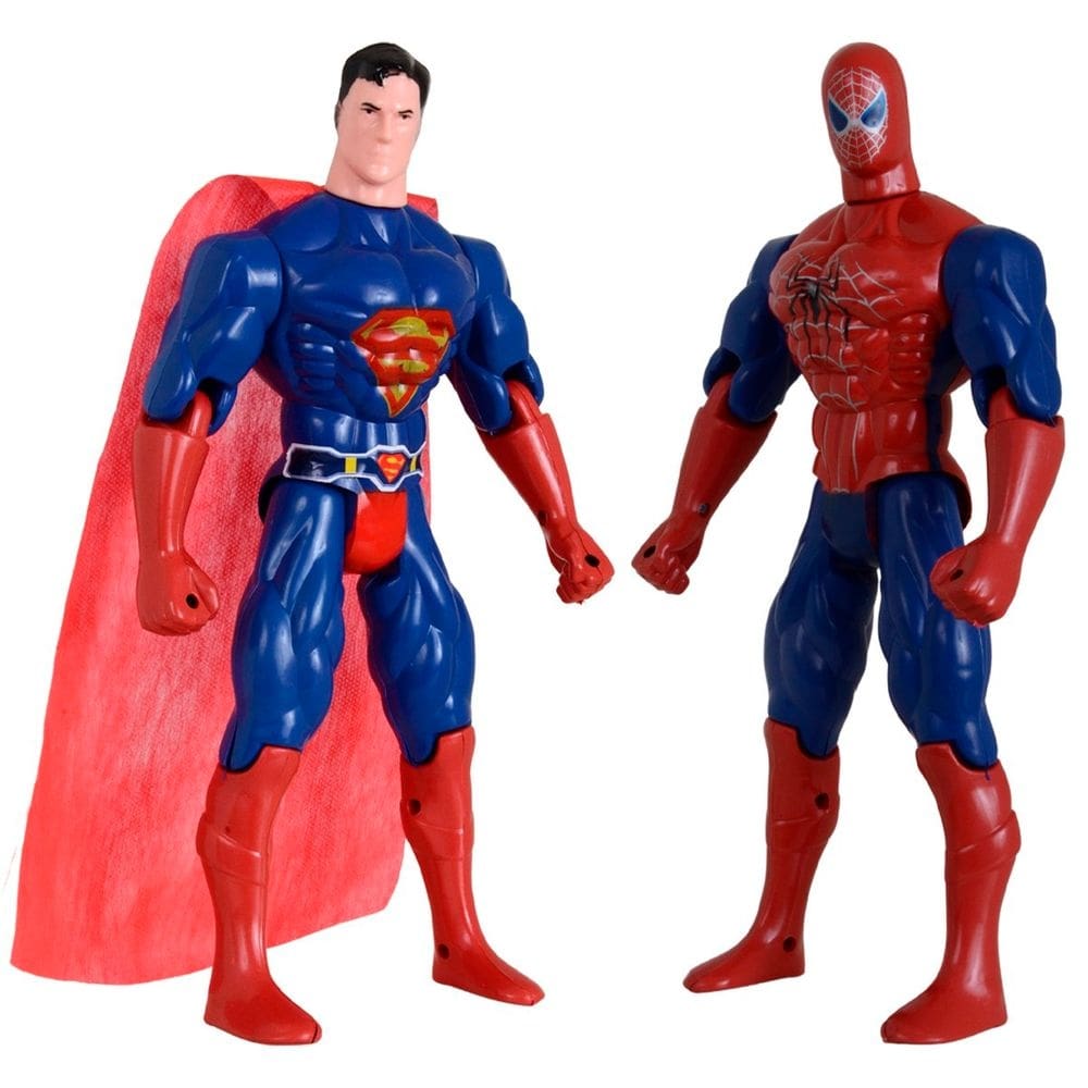 Kit Dupla De Heróis Articuláveis Homem Aranha Super Homem