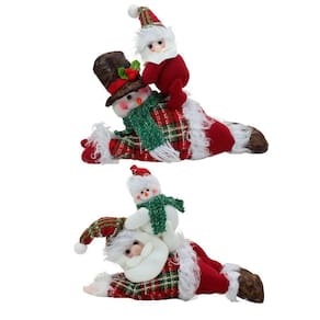 Kit Dupla Bonecos De Natal Tecido Xadrez Natalino 34cm