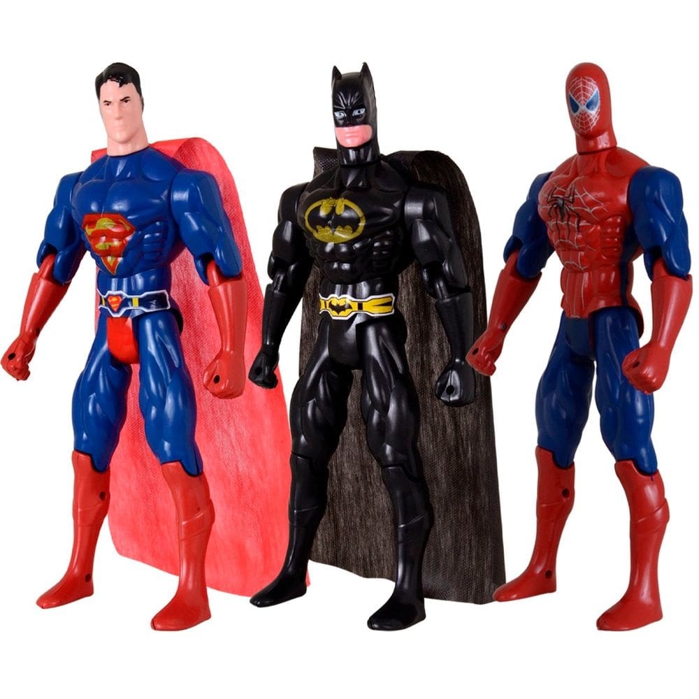 Kit Trio Heróis Batmam Traje Homem Aranha Super Homem 29cm