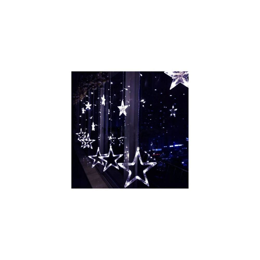 Guirlanda de Natal: cascata de luzes LED, estrelas brancas frias