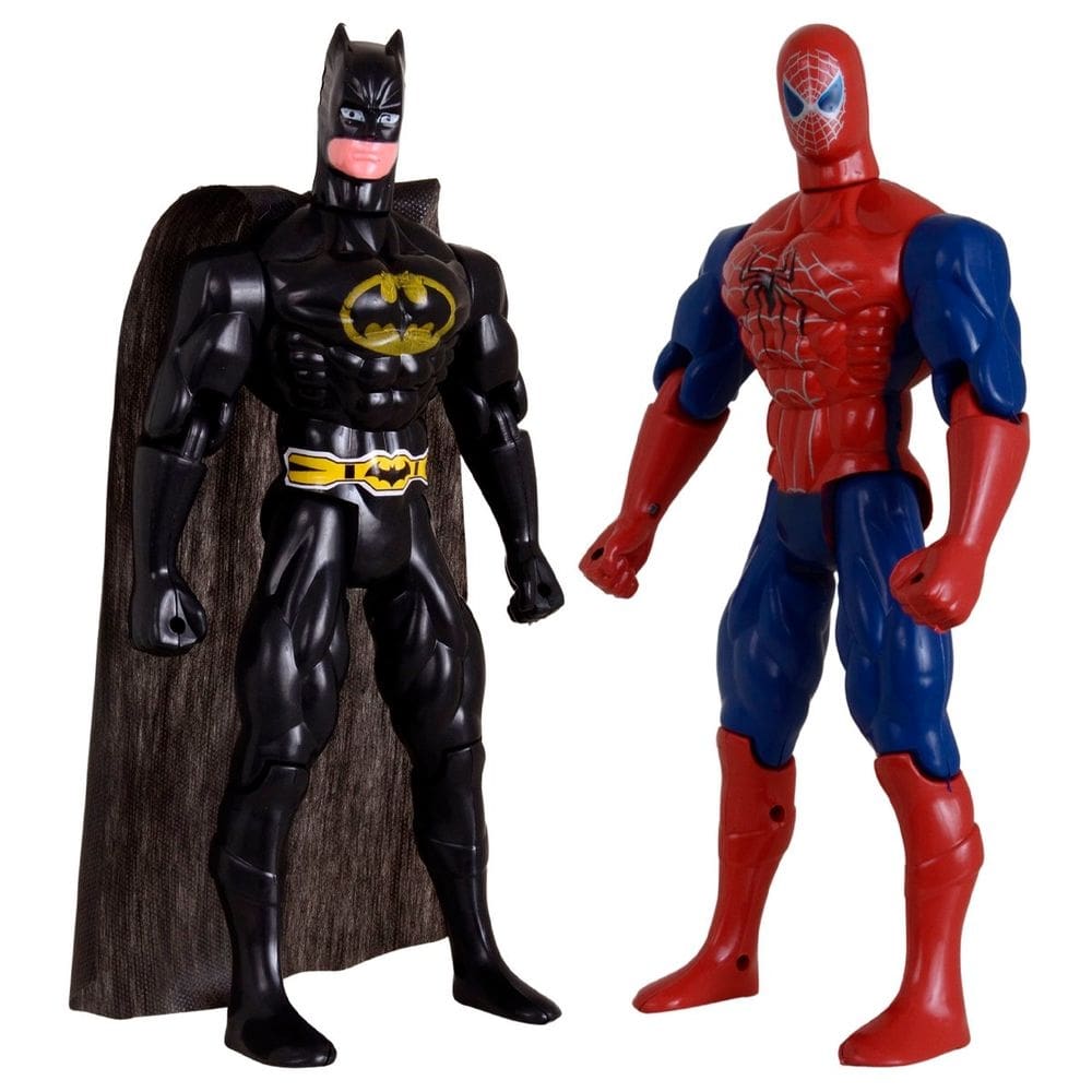 Kit Dupla De Heróis Articuláveis Batmam Traje e Homem Aranha