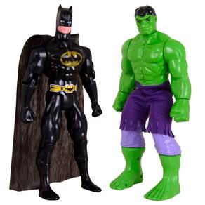 Kit Dupla De Heróis Articulável Batmam Traje e Incrível Hulk