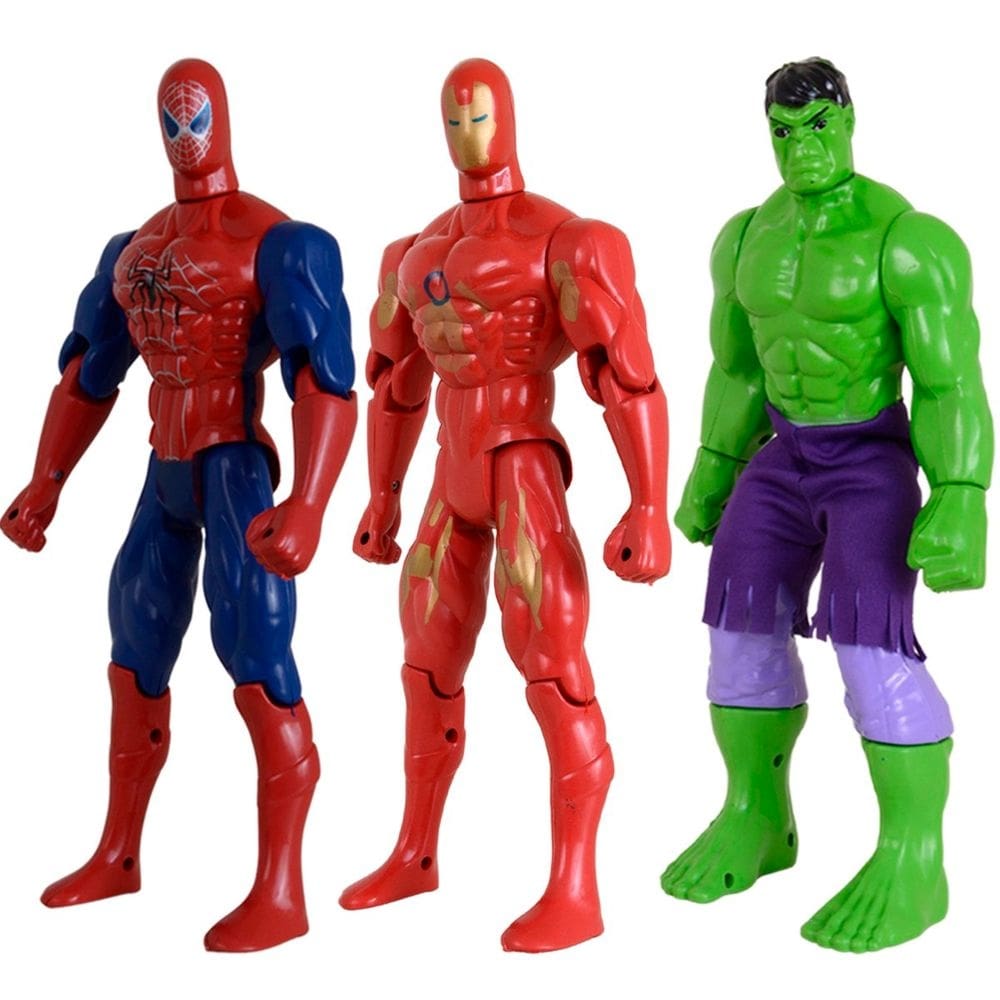 Kit Trio Heróis Incrível Hulk Homem Aranha Homem De Ferro