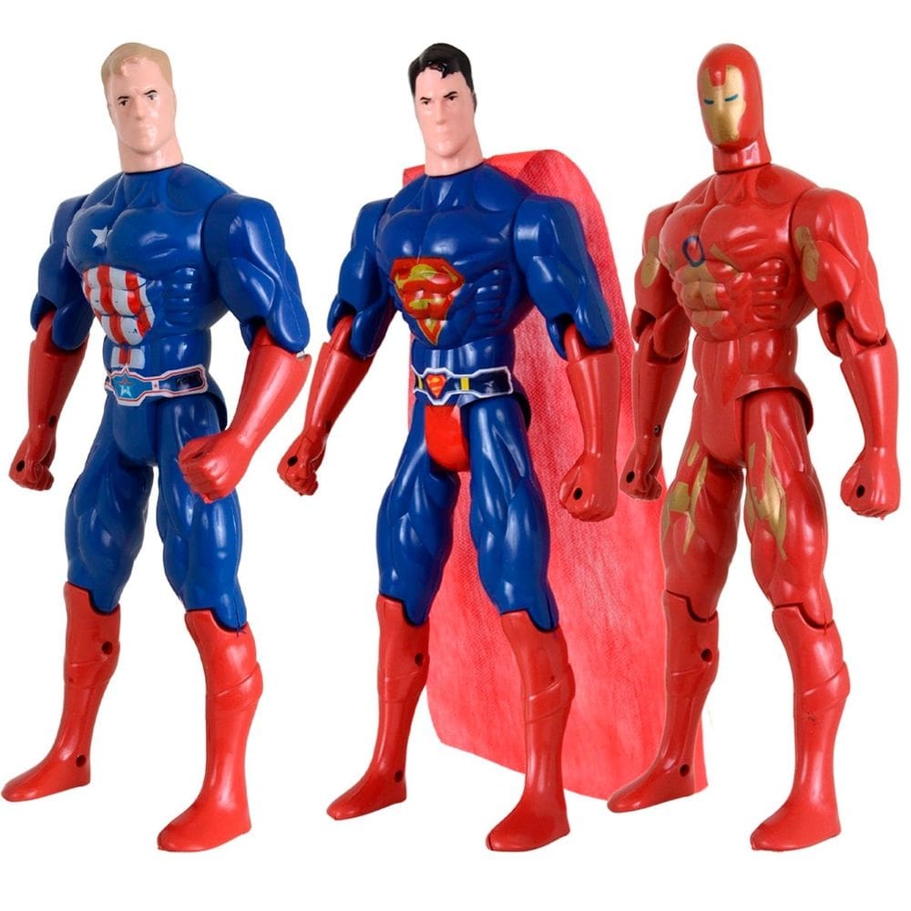 Kit Trio Heróis Super Homem Capitão America Homem Ferro 29cm