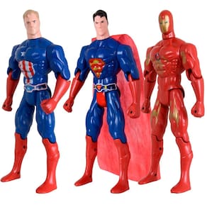 Kit Trio Heróis Super Homem Capitão America Homem Ferro 29cm