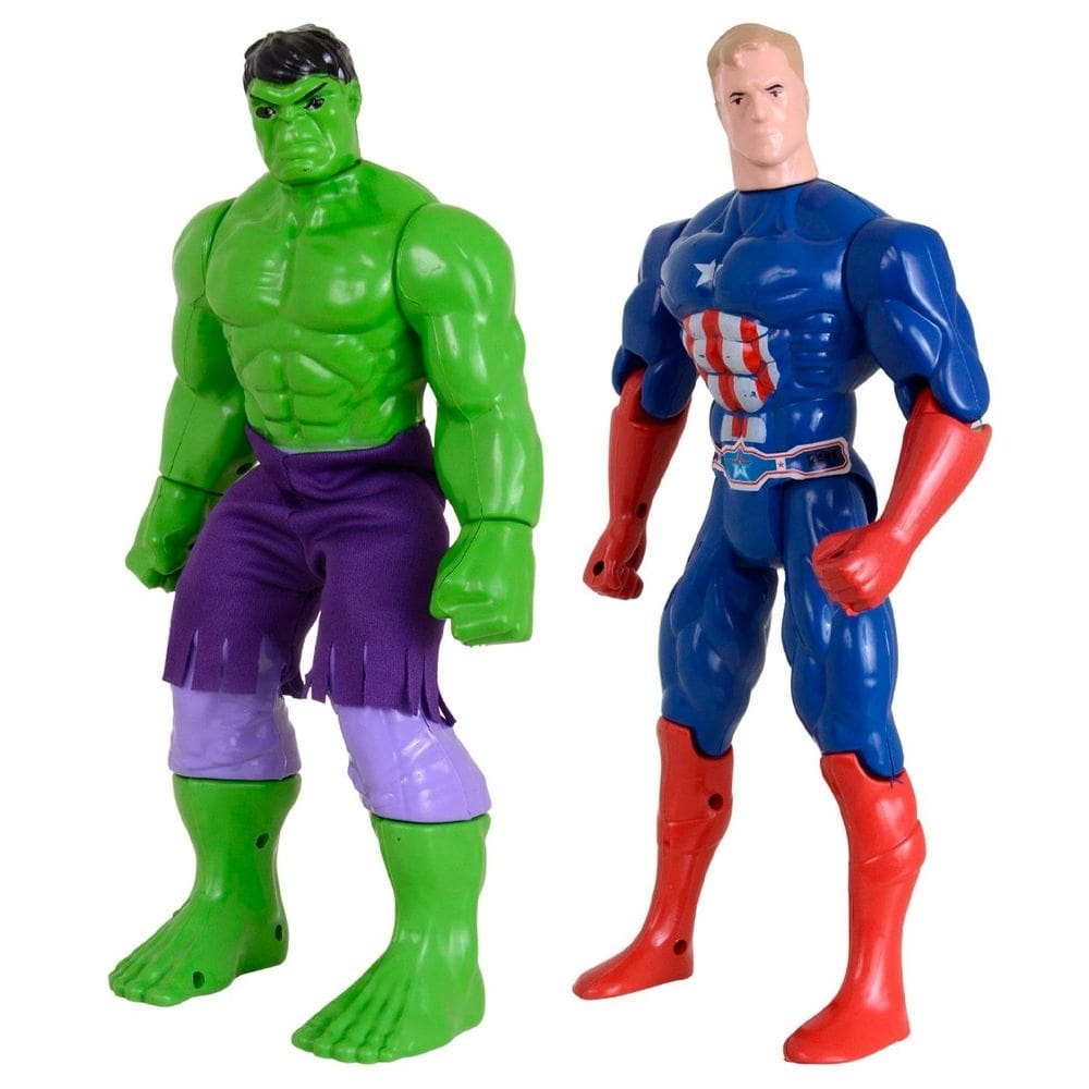 Kit Dupla Heróis Articulável Capitão América e Incrível Hulk