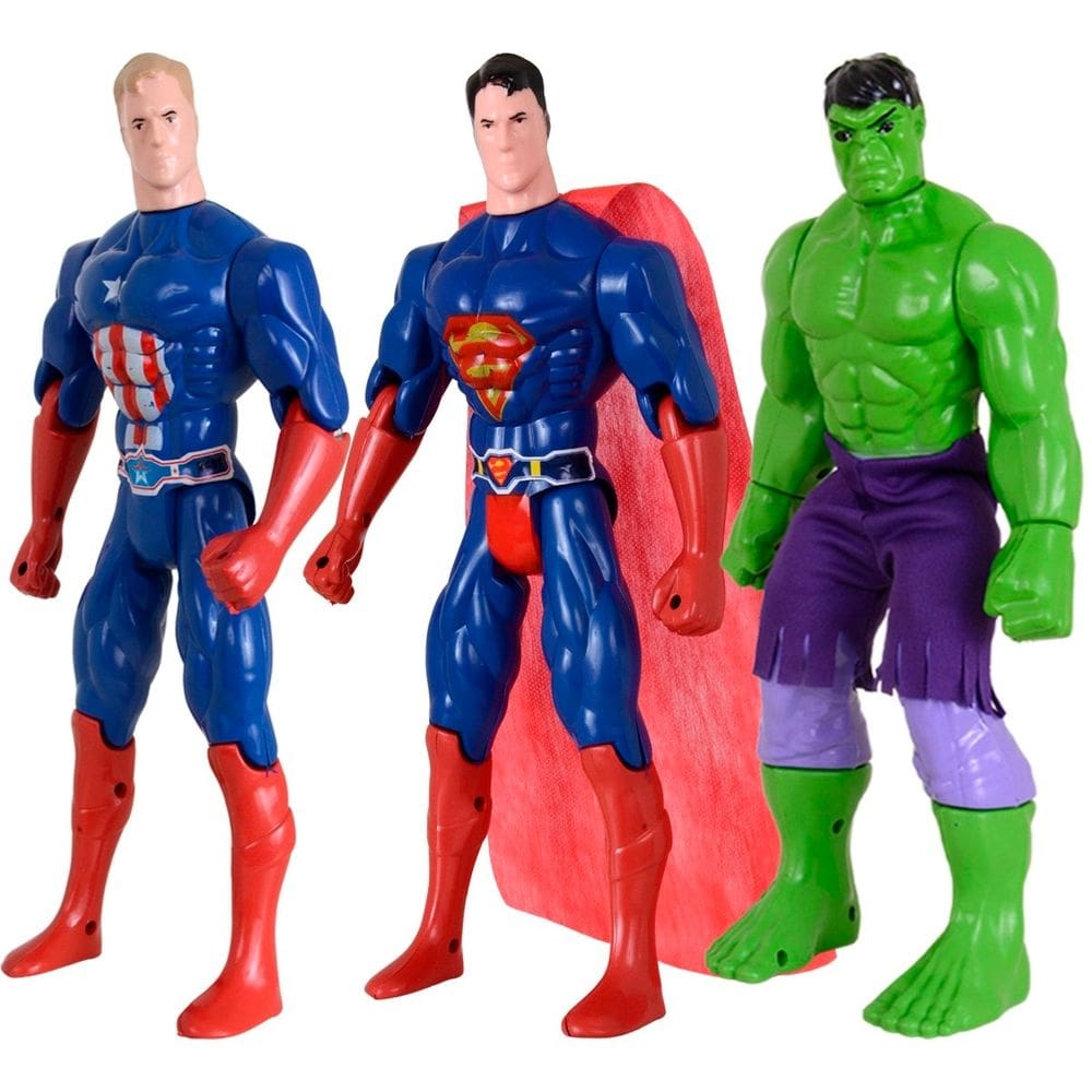 Kit Trio Heróis Incrível Hulk Capitão America Super Homem
