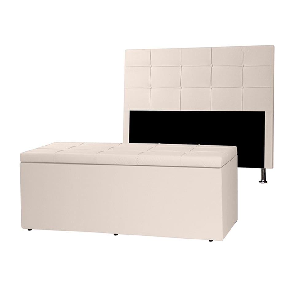Kit Cabeceira e Calçadeira Baú Casal 1,40m Roma Corano Bege - Pallazio