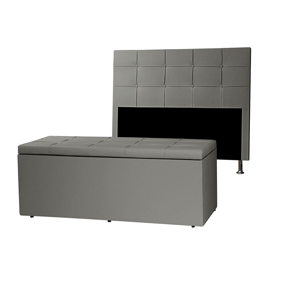 Kit Cabeceira e Calçadeira Baú Casal 1,40m Roma Corano Cinza - Pallazio