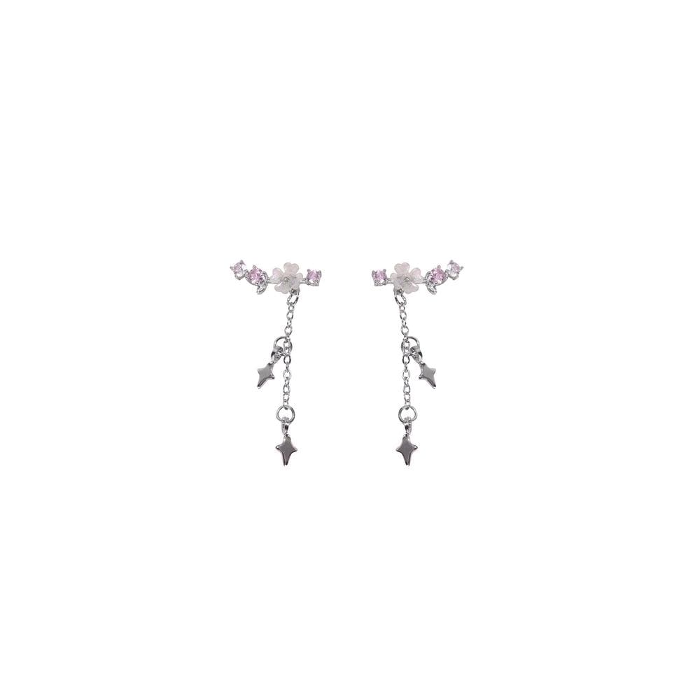 Brincos Cherry Blossom Hoops 925 Silver Pink Flowers