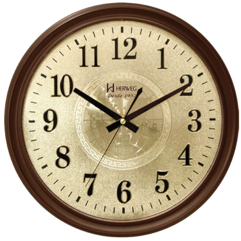 Relógio de parede classico dourado marrom herweg 6468 084