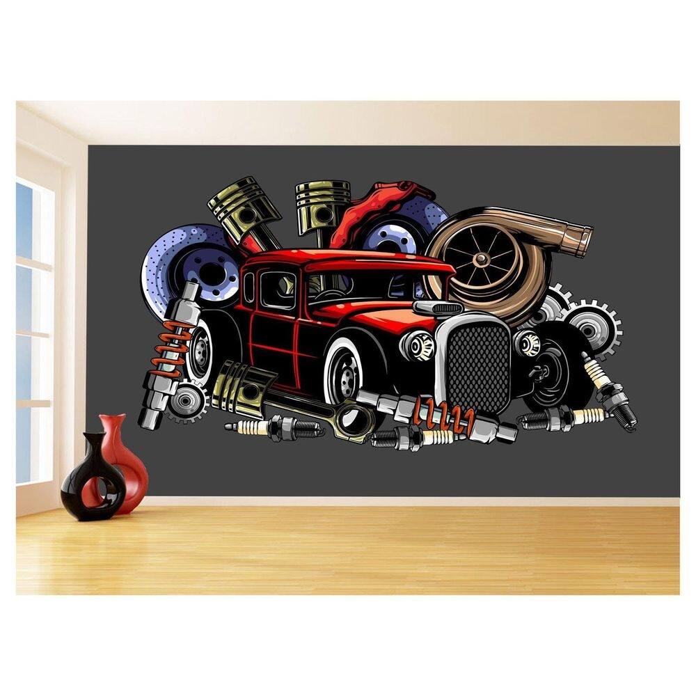 Papel De Parede 3D Carro Antigo Hot Rod Cultura 3,5M Cxr110
