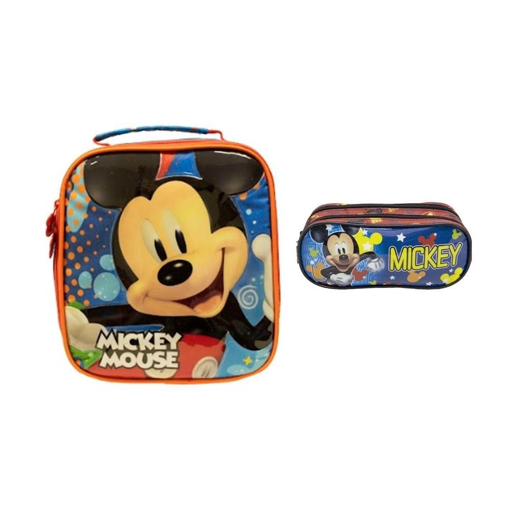 Kit escolar mickey mouse lancheira térmica + estojo duplo