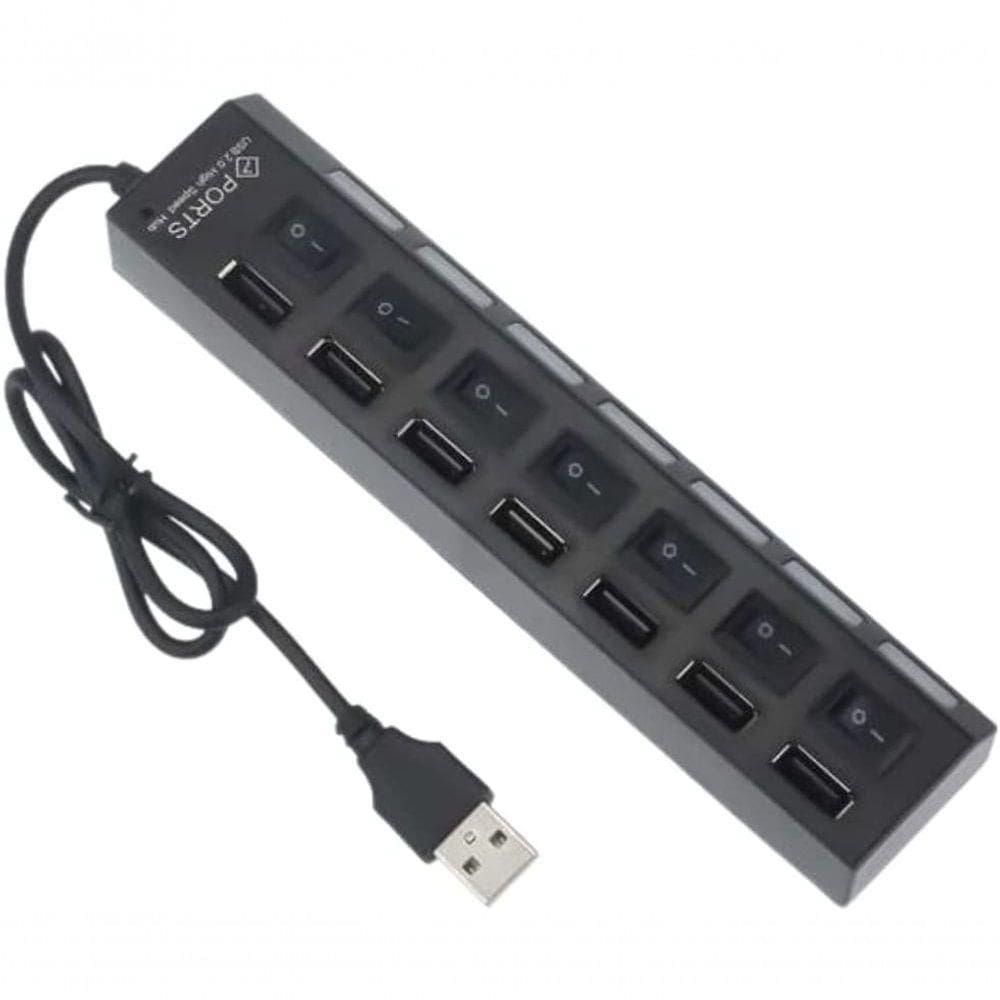 Hub Usb 7 Portas 2.0 Led Indicador 480 Mbps Preto
