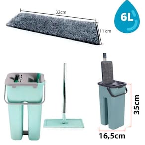 Rodo mop flat e balde para limpeza de piso + 1 refil