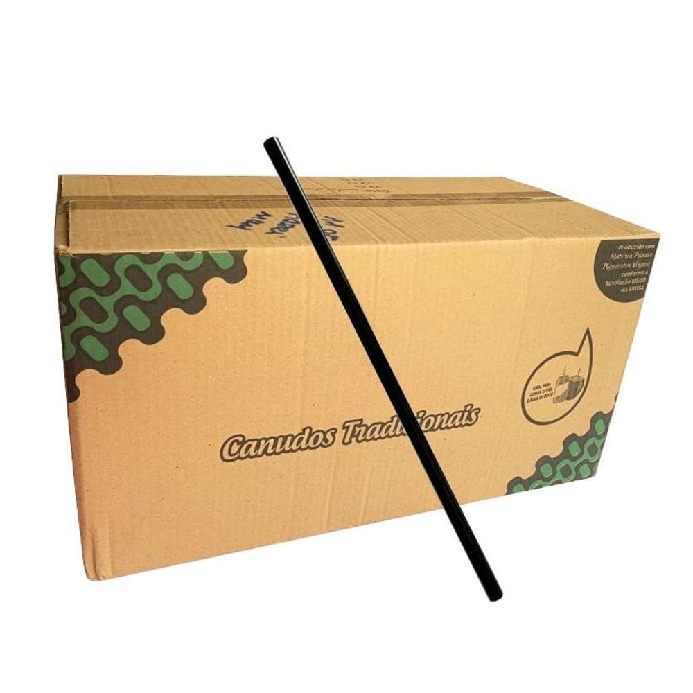 Canudo preto de plástico para drink grande 21cm 1cx c/3000