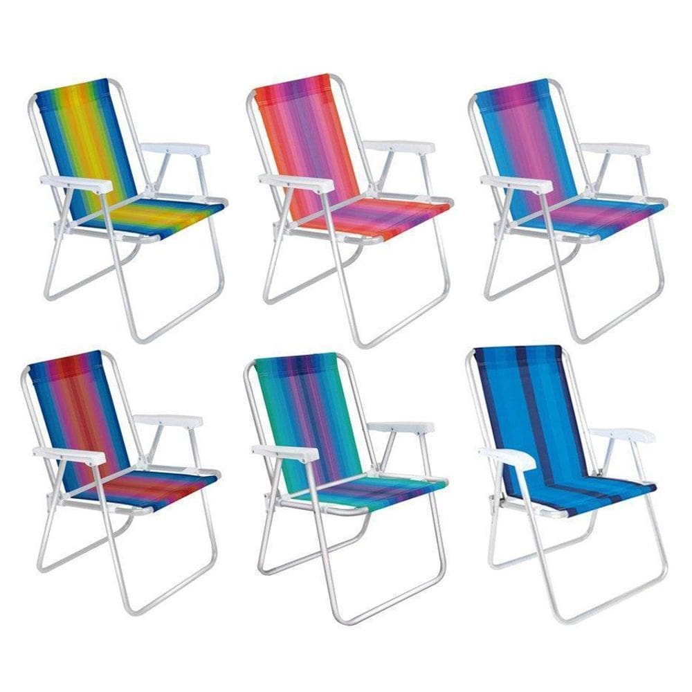 Kit 06 cadeiras praia alta aluminio   mor