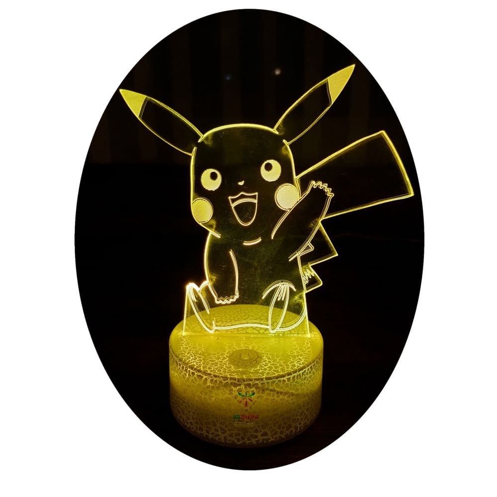 Lâmpada Pikachu 3D Illusion com sensor de toque LED de 7 cores