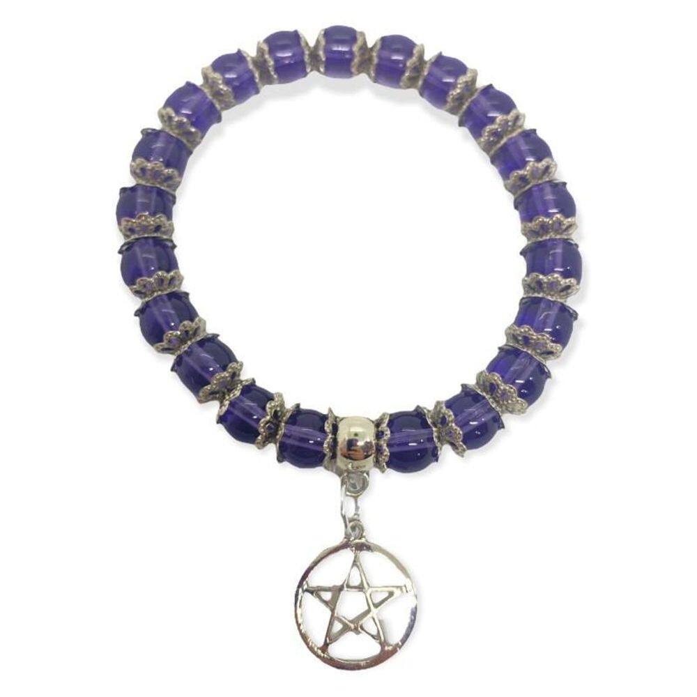 Pulseira pingente pentagrama roxa cristal cor grafite e