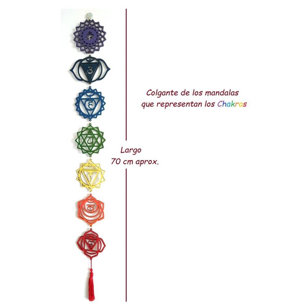 Pingente: Mandala, decoração de chakras pintados em madeira, 8 cm de diâmetro