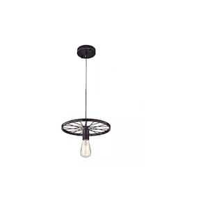 Luminária pendente modelo de roda de ferro com 30 cm de diâmetro