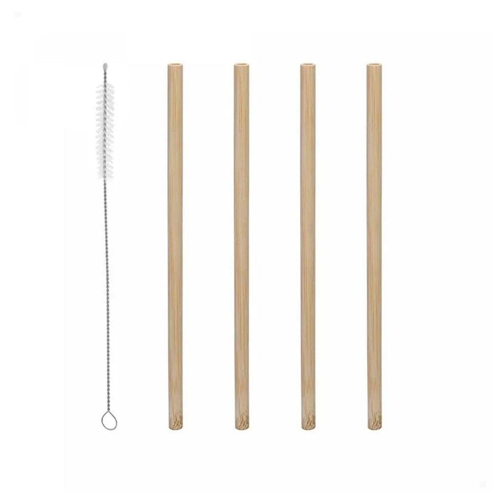 Kit 4 Canudos Reutilizáveis De Bambu + Escova De Limpeza