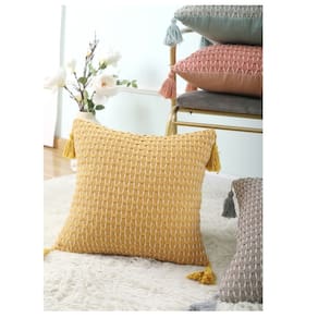 Capa de almofada decorativa com enchimento amarelo 45x45 cm