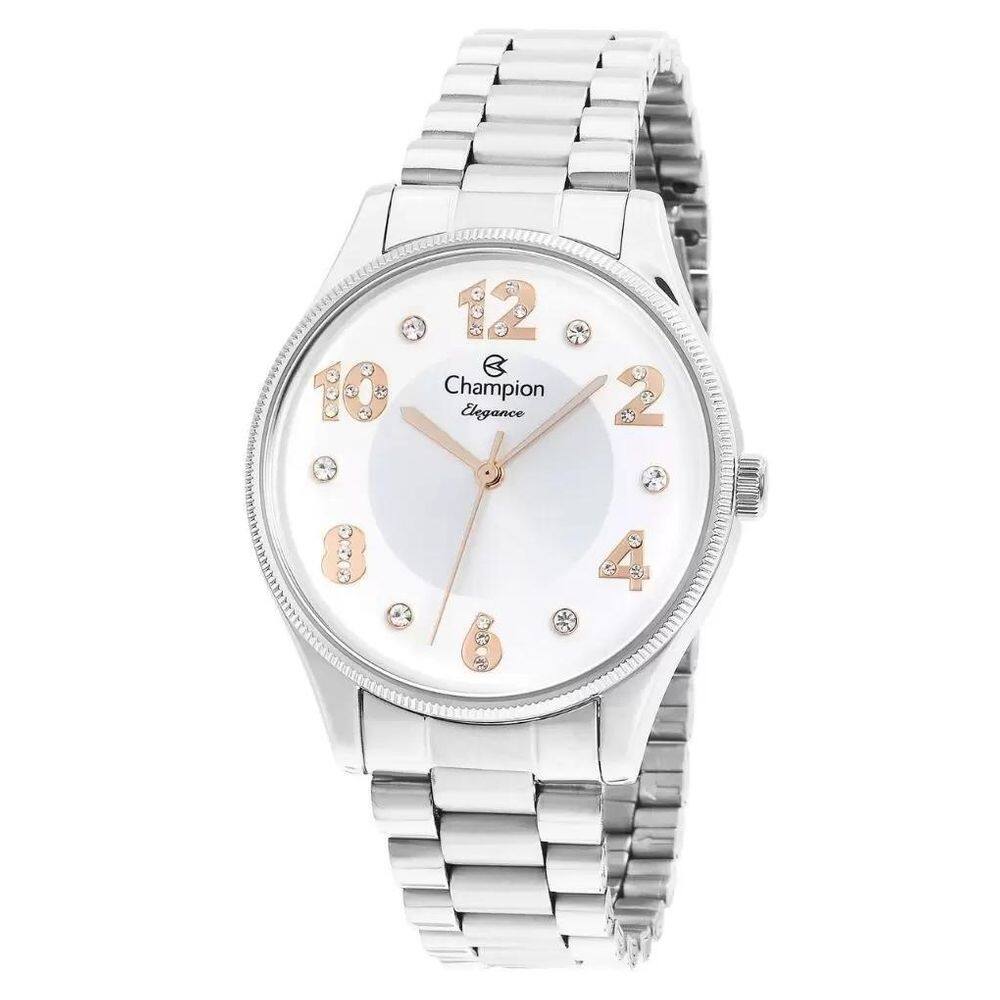 Relógio champion feminino kit com semi joia - cn24002y - prata com mostrador branco