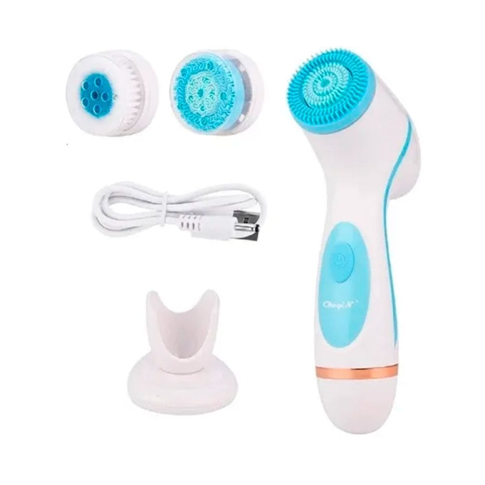Escova massageadora de limpeza facial 3 em 1 de silicone com recarga