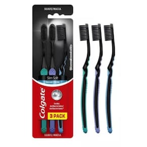 Kit com 3 unidades escova colgate slim soft black macia