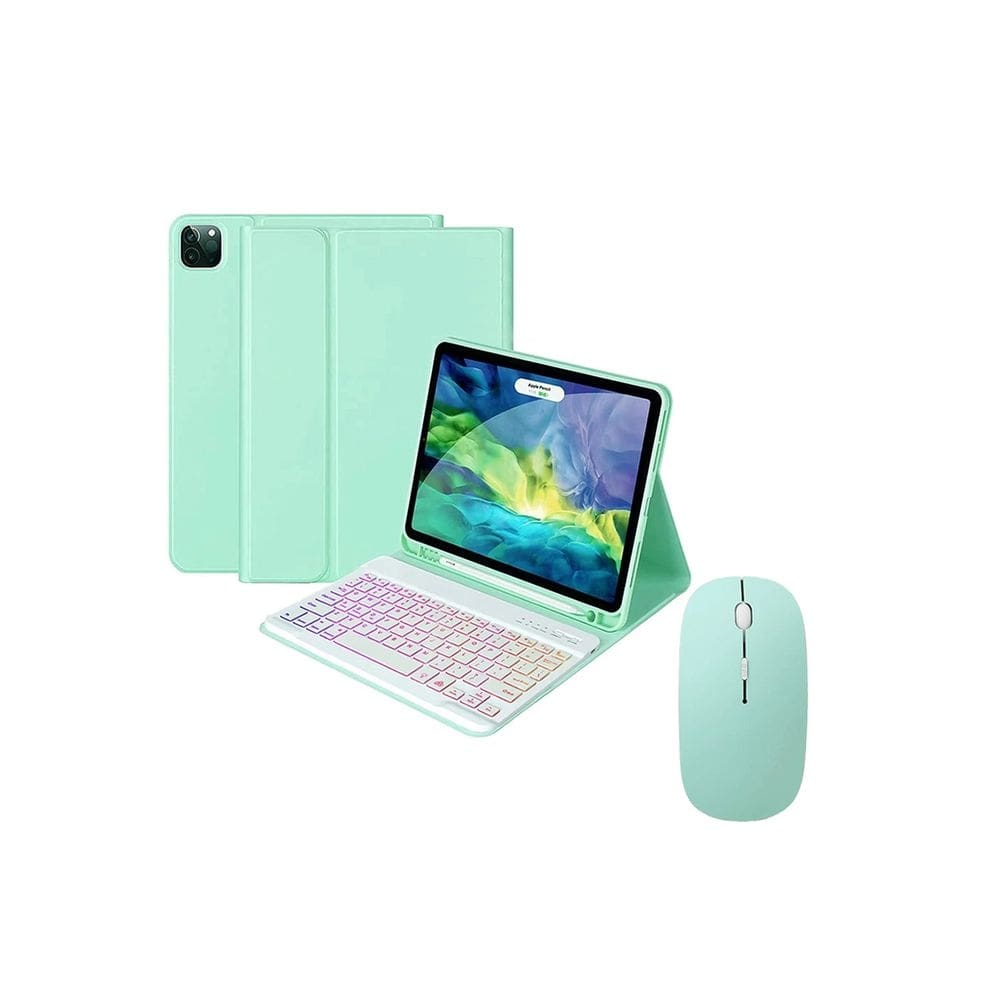 Capa com teclado e mouse com luz de fundo ñ para 10.2