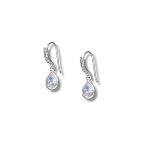 Brincos Silver Hoops Zircon Drop Pendant em prata