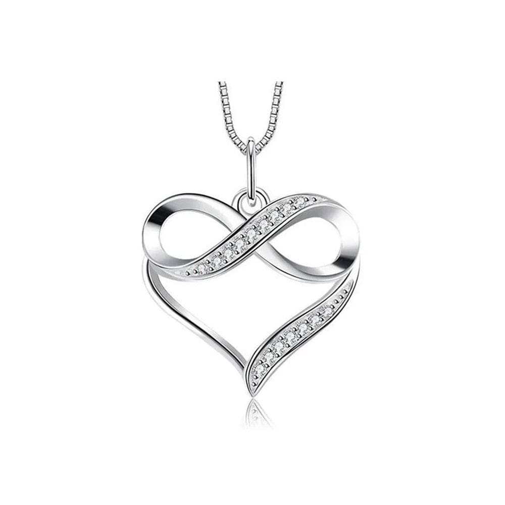Colar Infinity 925 com pingente de coração de prata para mulheres
