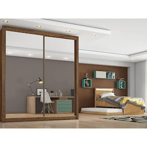 Roupeiro Zurique 2 Portas Espelhada 100 Mdf Brauna/ Off White